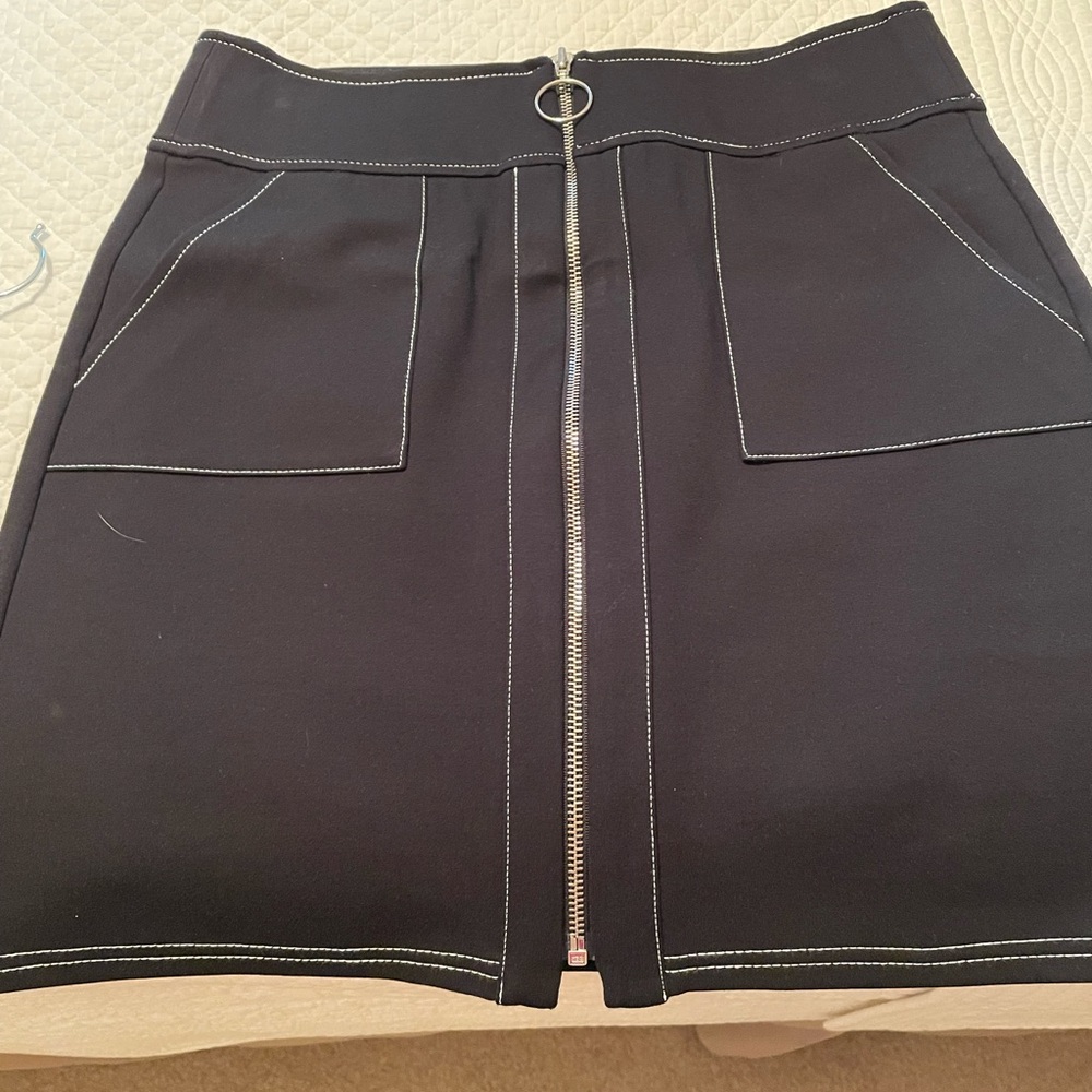Black Mini Skirt with Front Zipper